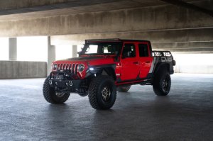 Jeep Gladiator JT Fender Flares - Front - DV8 Offroad - Slim, Micro-texture, Dual Stage Daytime Running Lights - Black - `20-`23